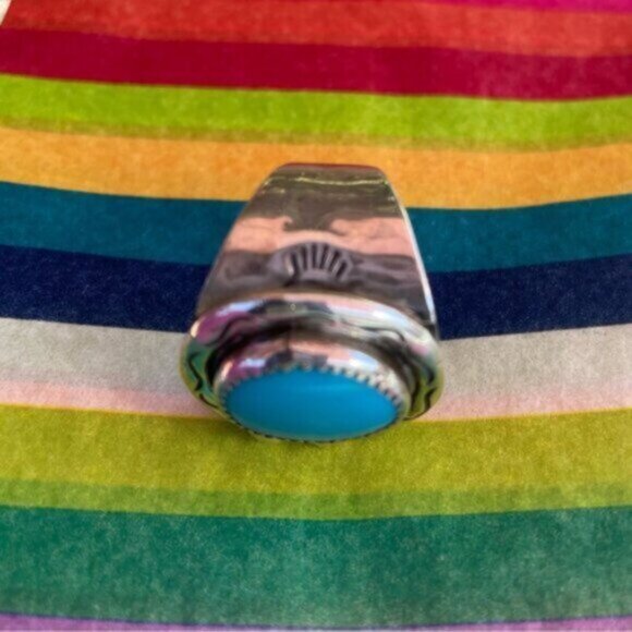 Vintage Men's Turquoise Sterling Silver Ring (Size 10) - Picture 4 of 5